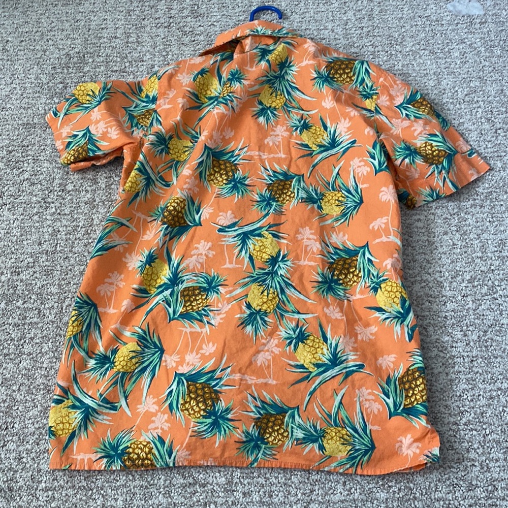 Boys Size Large Old Navy Hawaiian Shirt Orange Button Down Shirt Tropical Print - Picture 3 of 4